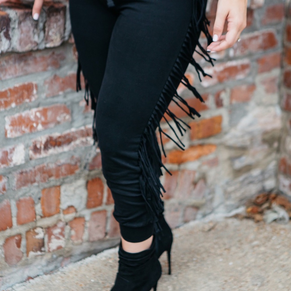 Kittenish black fringe joggers